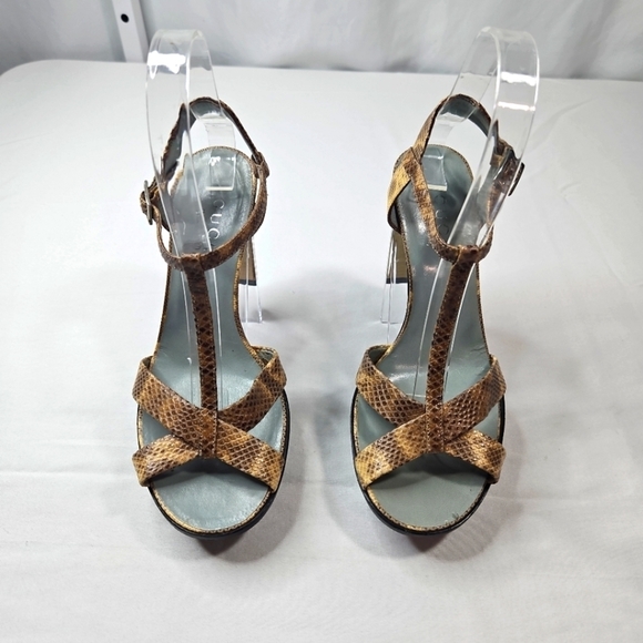 Gucci Brown Snakeskin Print Leather Sandals Size 35.5 - Picture 1 of 9